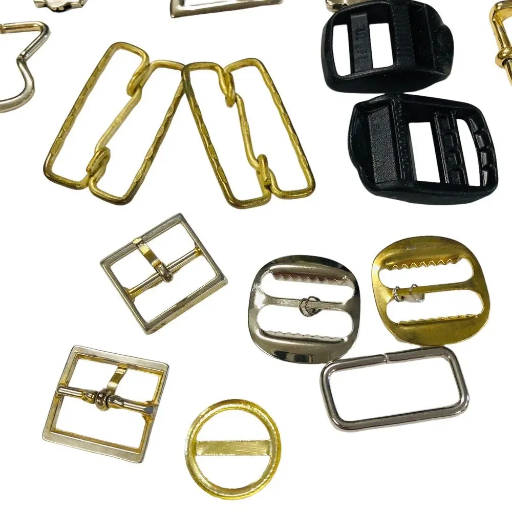 Belt Buckles Scarf Slides Vintage Lot of 39 Metal Plastic Cloth